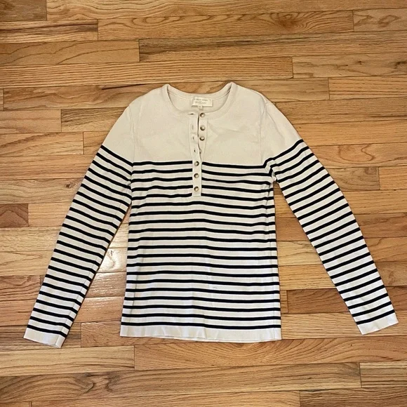 Sezane Alexis Striped Long Sleeve 100% Cotton Henley sweater size M - Picture 3 of 8